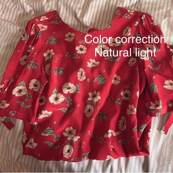 Intermix Silk Red Floral Mini dress flower shift cut out back ties bow twee sz M - Picture 12 of 13